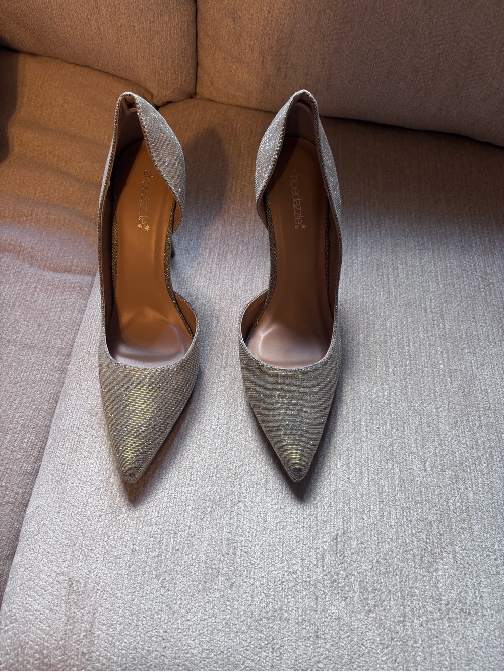 Shoe Dazzle Glitter Pointed D'Orsay Pumps - Silver